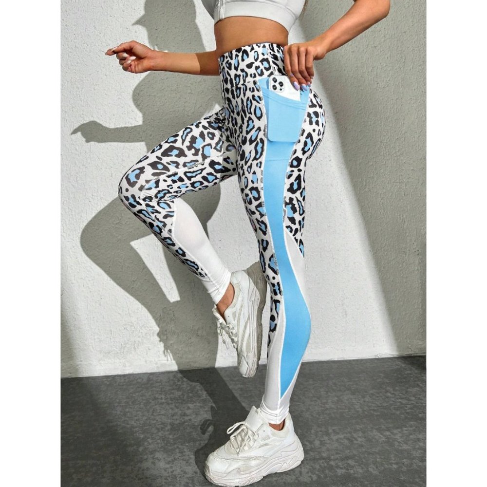 NEW Trendy Leopard Print Yoga Leggings with Wide Waistband and Side Phone Pocket